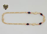 (1-0262) Gold Laminate - 3mm Figaro Link Elephants Anklet - 10” - BGF