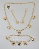 (1-6194) Gold Laminate - Figaro Chains with Elephants Set- BGO - Fantasy World Jewelry
