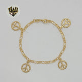(1-0492) Gold Laminate - 3mm Figaro Link Charms Bracelet - 7" - BGF - Fantasy World Jewelry