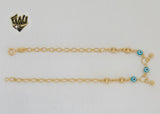 (1-0112) Gold Laminate - 4mm Evil Eye Balls Anklet - 10" - BGF - Fantasy World Jewelry