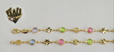 (1-0655) Gold Laminate Bracelet-6.5mm Link Multicolor Bracelet-8''-BGO - Fantasy World Jewelry