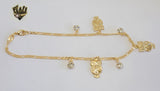 (1-0259) Gold Laminate - 2mm Figaro Anklet w/Charms - 10" - BGO - Fantasy World Jewelry