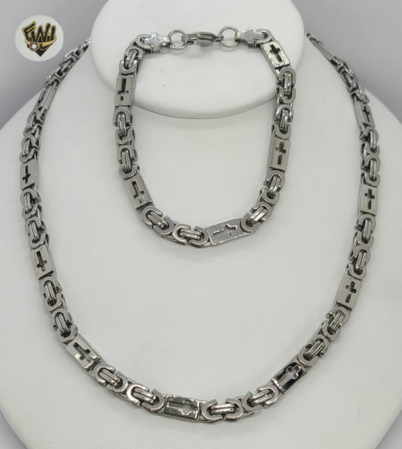 (4-7146) Stainless Steel - 6mm Alternative Link Men Set - 24''. - Fantasy World Jewelry