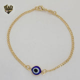 (1-0676) Gold Laminate Bracelet - Curb Link Evil Eye Bracelet - 7.5" - BGF - Fantasy World Jewelry