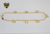 (1-0187) Gold Laminate - 2mm Figaro Anklet with Charms - 10" - BGF - Fantasy World Jewelry