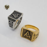 (4-0075) Stainless Steel - Masonic Symbol Men Ring. - Fantasy World Jewelry