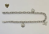 (4-3301) Stainless Steel - 5mm Rolo Link Charms Anklet - 10" - Fantasy World Jewelry