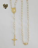 (1-3333) Gold Laminate - 5.5mm Our Lady of Charity Pearls Rosary Necklace - 22" - BGO.