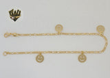 (1-0108) Gold Laminate - 2mm Smiling Face Anklet - 9.5"- BGF - Fantasy World Jewelry
