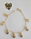 (1-0621) Gold Laminate Bracelet- 2mm Cuban Link Bracelet w/Charms -7''-BGO - Fantasy World Jewelry