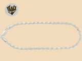 (2-0153) 925 Sterling Silver - 3.5mm Rope Link Anklet - 10" - Fantasy World Jewelry