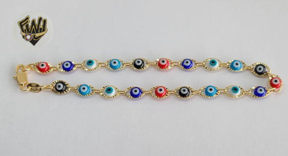 (1-0146) Gold Laminate - 6.5mm Multicolor Eyes Anklets - 10