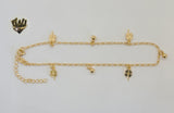 (1-0181) Gold Laminate - 2mm Anklet with Charms - 9.5" - BGF - Fantasy World Jewelry