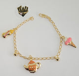 (1-0903) Gold Laminate - 3mm Open Link w/ Charms Bracelet - 7.5" - BGF - Fantasy World Jewelry