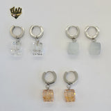 (4-2101) Stainless Steel - Zircon Square Hoops. - Fantasy World Jewelry