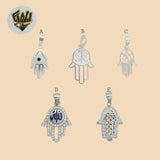 (2-1197) 925 Sterling Silver - Hamsa Hand Pendants. - Fantasy World Jewelry