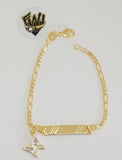 (1-0976-1) Gold Laminate -2mm Figaro Link Bracelet w/ Plate - 6.5" - BGF - Fantasy World Jewelry