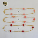 (1-0132) Gold Laminate - 2mm Figaro Link Bead Anklets - 10" - BGO - Fantasy World Jewelry