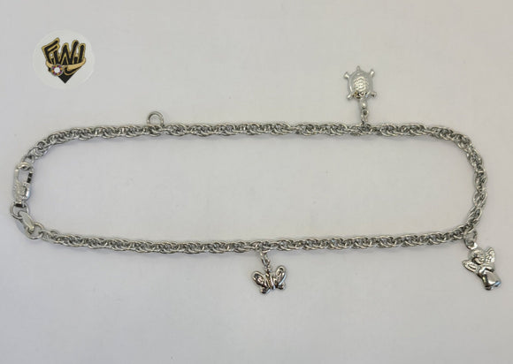 (4-3302) Stainless Steel - 3mm Link Charms Anklet - 10
