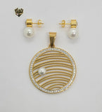 (4-9105) Stainless Steel - CZ Pearls Set. - Fantasy World Jewelry