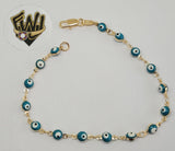 (1-0670) Gold Laminate Bracelet - 6.5mm Evil Eye Link Bracelet - 7.5'' - BGF - Fantasy World Jewelry