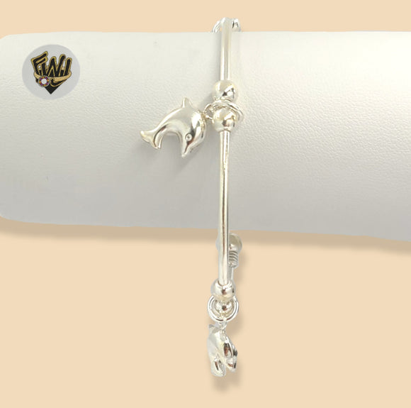 (2-0703) 925 Sterling Silver - 2mm Dolphins Bangle - 2.1/2