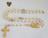 (1-3353) Gold Laminate - 6mm Pearls Rosary Necklace - 24''- BGO. - Fantasy World Jewelry